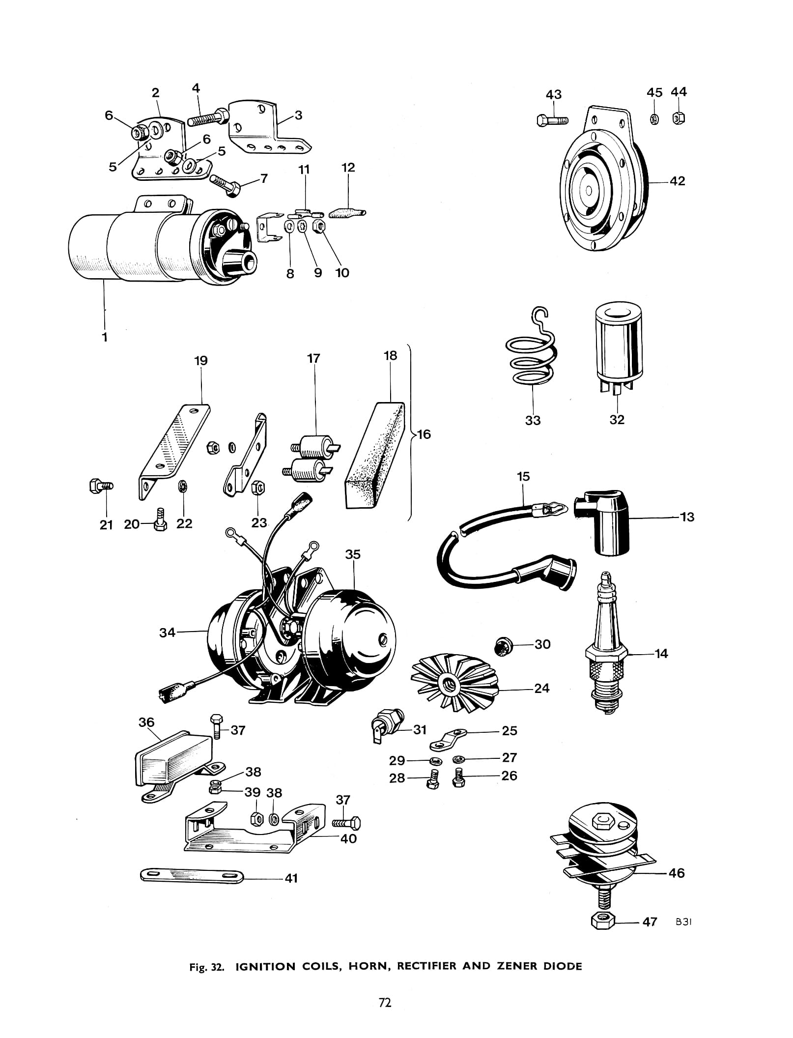 1970 UK ignition coils, horn, rectifier and zener diode Tricor Andy