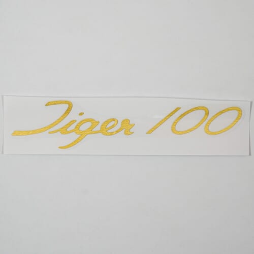 TIGER 100" SCRIPT GOLD ON CLEAR TANK / SIDEPANEL STICKER"
