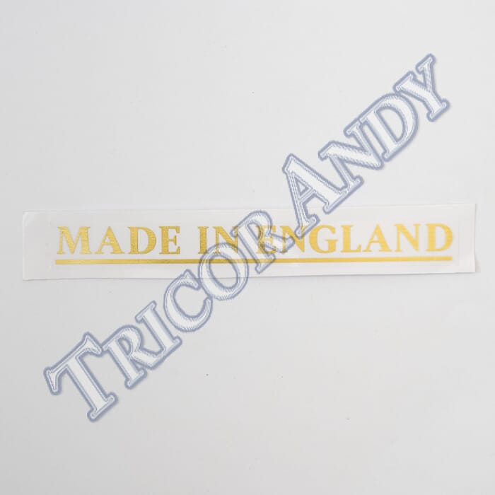 MADE IN ENGLAND" BLOCK UNDERLINED GOLD ON CLEAR STICKER"